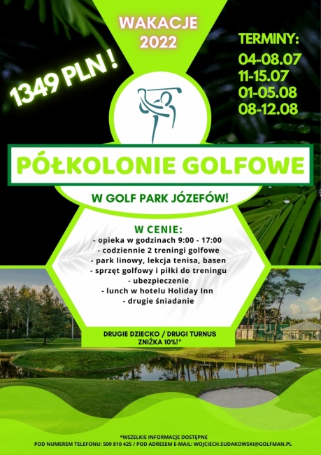 PÓŁKOLONIE GOLFOWE W GOLF PARK JÓZEFÓW - LIPIEC/SIERPNIEŃ 2022